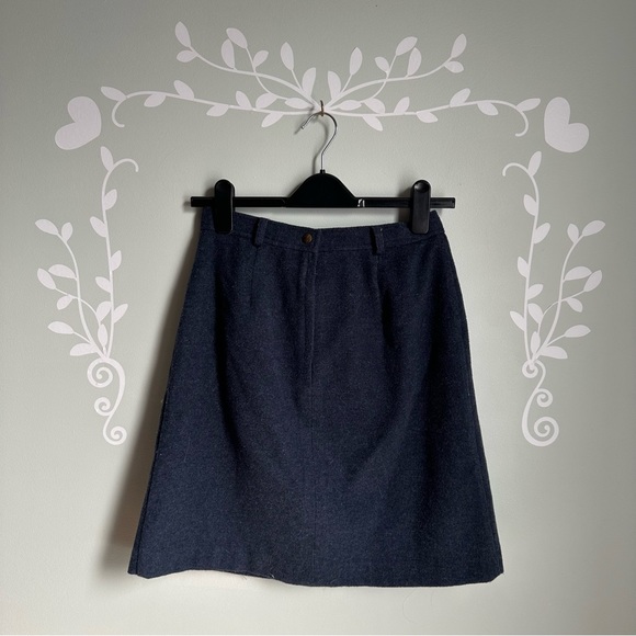 Vintage Dark Blue Wool A-Line Mini Skirt Faux Wrap Lined 7/8 - Picture 4 of 6